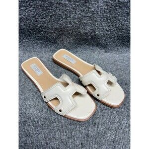 HADYN White Leather Women's Slide Sandals - Designer Sandals SIZE 7 DEFECT